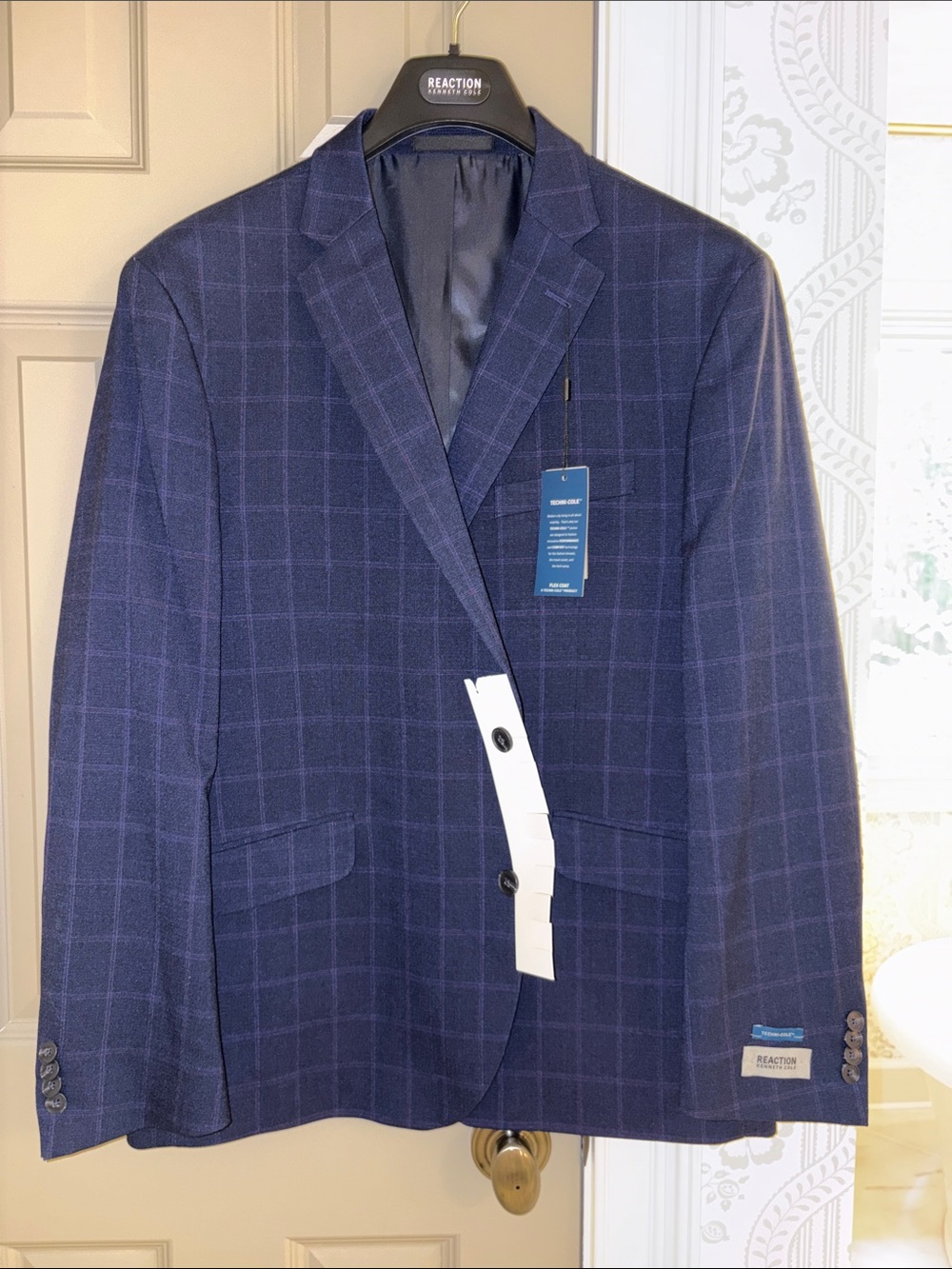 Reaction Kenneth Cole Navy Windowpane Sport Coat